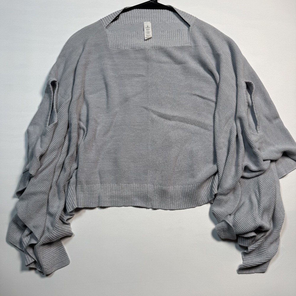 Lululemon Sweater Womens One Size Gray Waffle Knit Wrap Open Front Logo